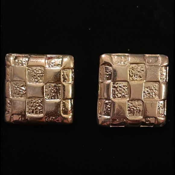 Gold Colored Square Earrings - Picture 9 of 17